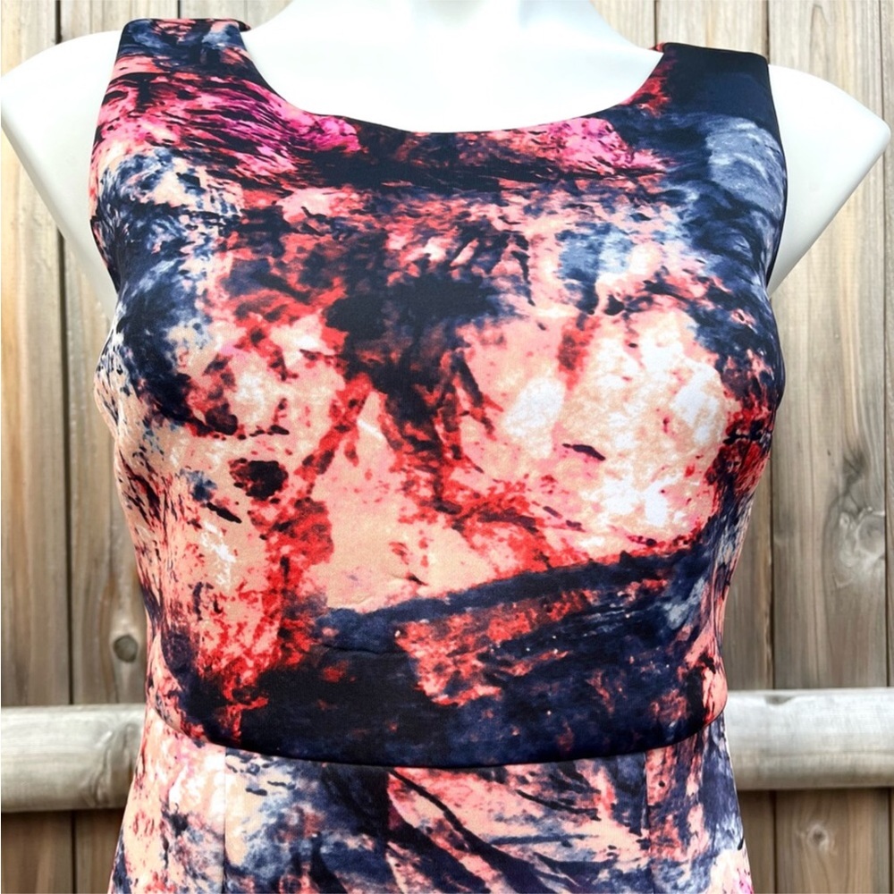 Cynthia Rowley Black Peach Abstract Print Scuba Lined Dress - Picture 4 of 11